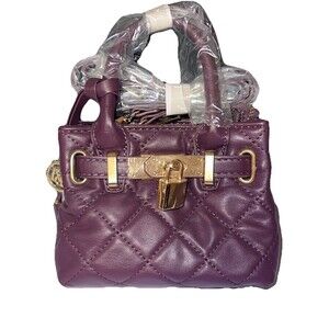 Badgley Mischka Diamond Quilted Mini Tote Crossbody Bag Purple Gold Hardware